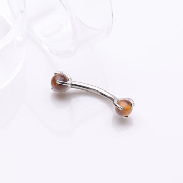 Detail View 1 of Implant Grade Titanium Tiger Eye Stone Ball Claw Prong Internally Threaded Curved Barbell